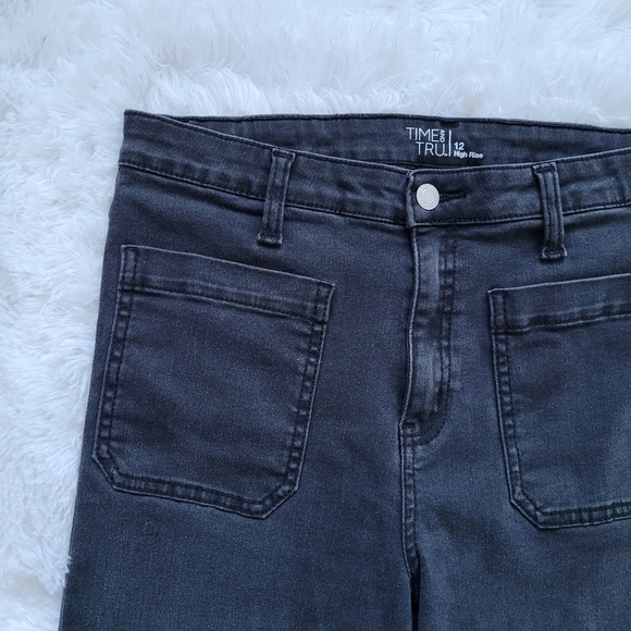 High Rise Stretch Front Patch Pocket Black Denim Trousers Jeans Size 12 - Picture 4 of 13